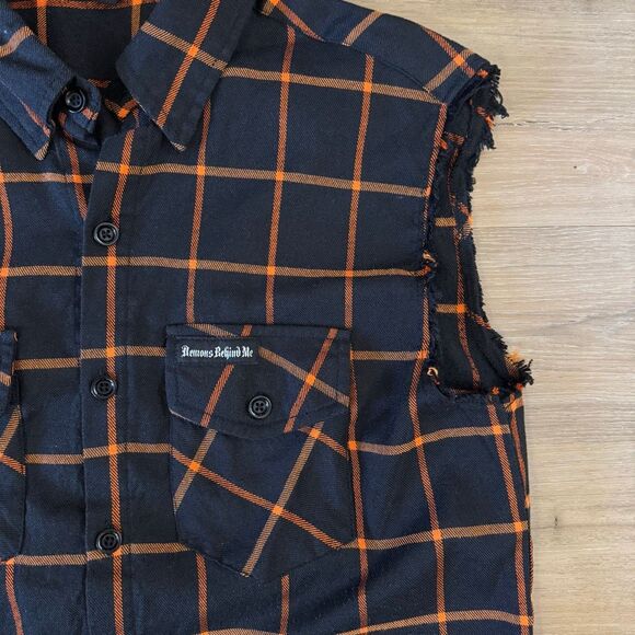 Demons Behind Me Black Orange Upcycle Vest Killer Clown Back Size Large Custom - Picture 6 of 8